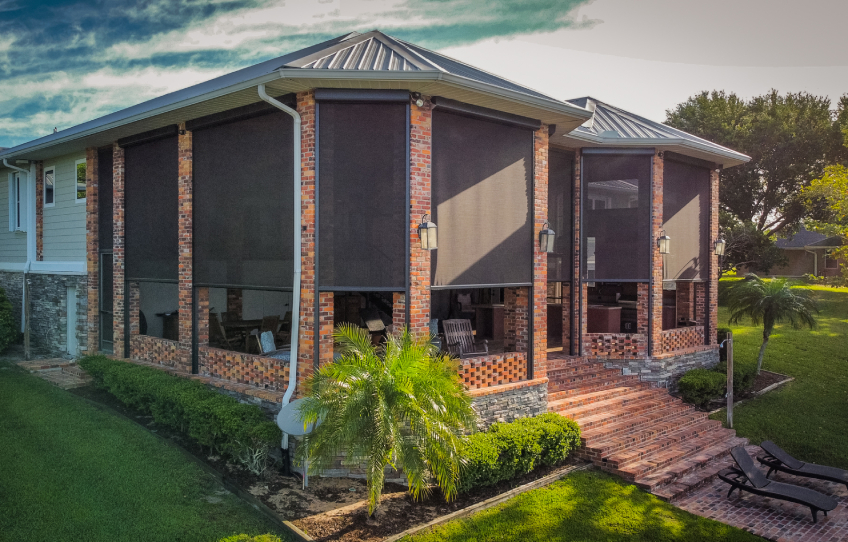 Motorized solar screens on a residential exterior near St. Augustine Beach, FL